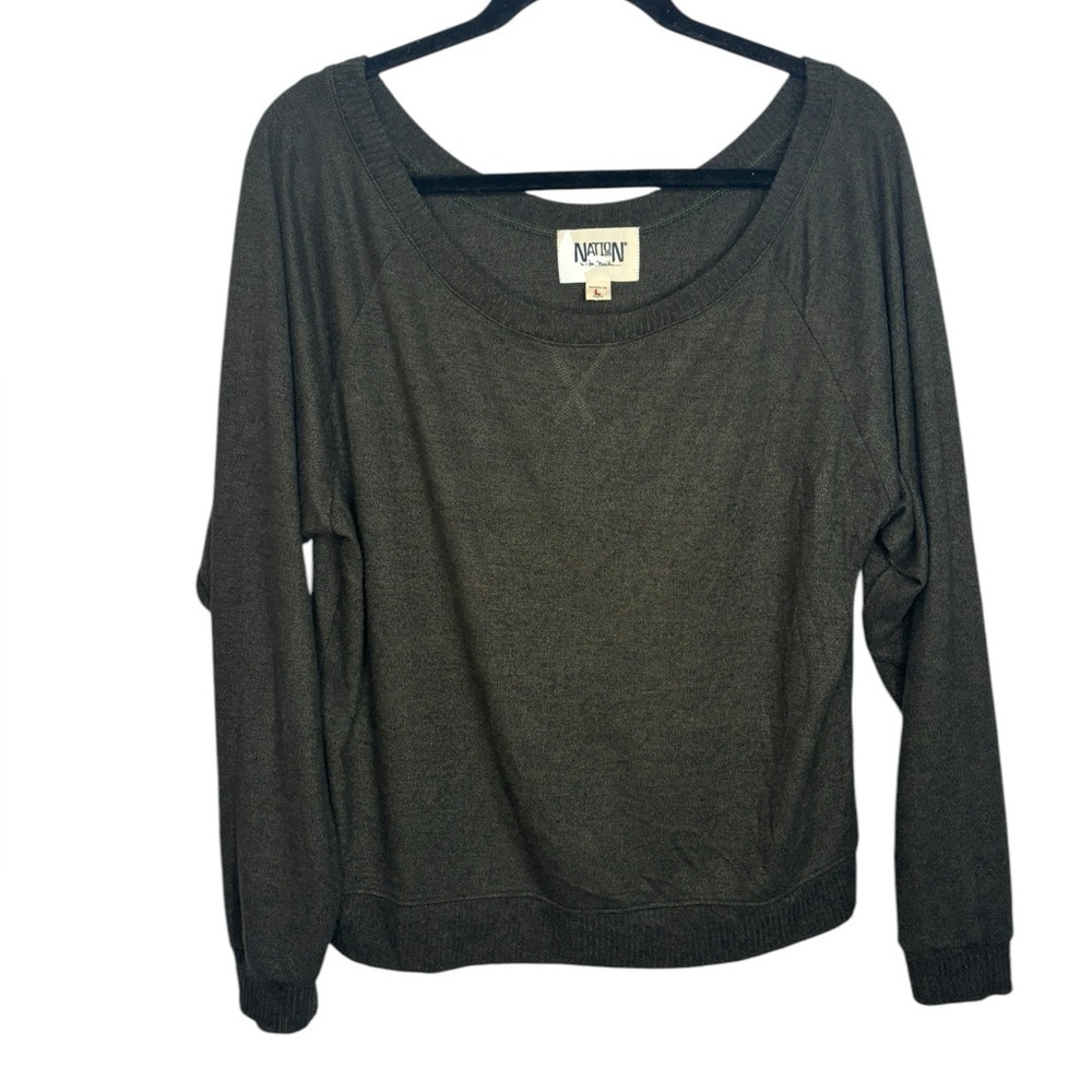 Nation LTD Dark Green Scoop Neck Long Sleeve Sweater Size Large